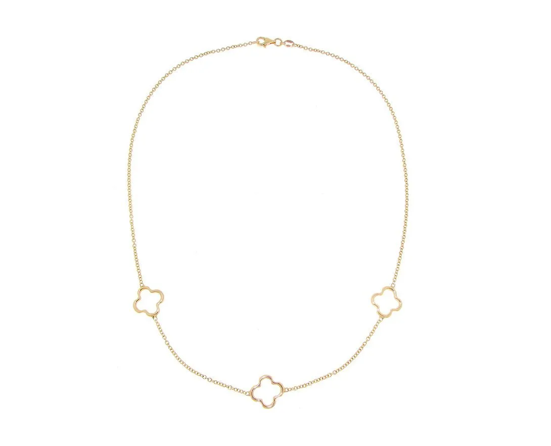 Yellow gold necklace with three open clover charms