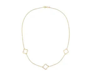 Yellow gold necklace with three open clover charms