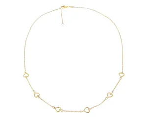 Yellow gold necklace with tiny open heart charms