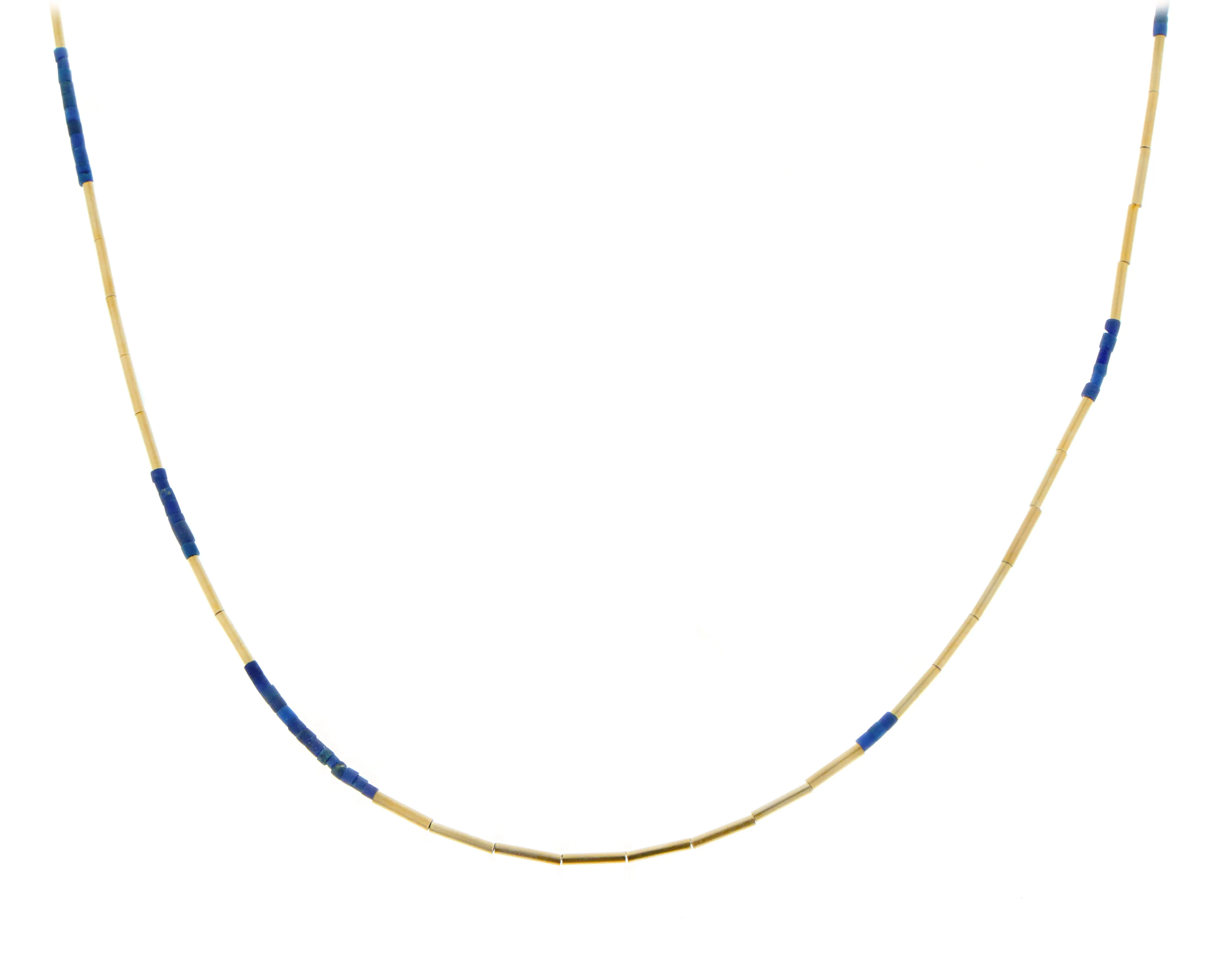 Yellow gold necklace with turquoise or lapis lazuli