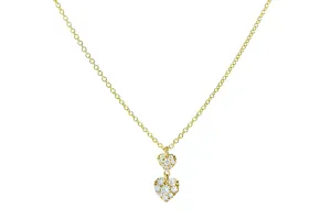 Yellow gold necklace with two diamond heart pendants