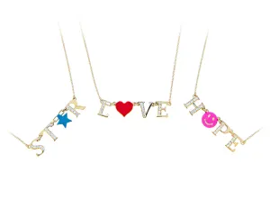 Yellow gold necklaces with diamonds and enamel charms