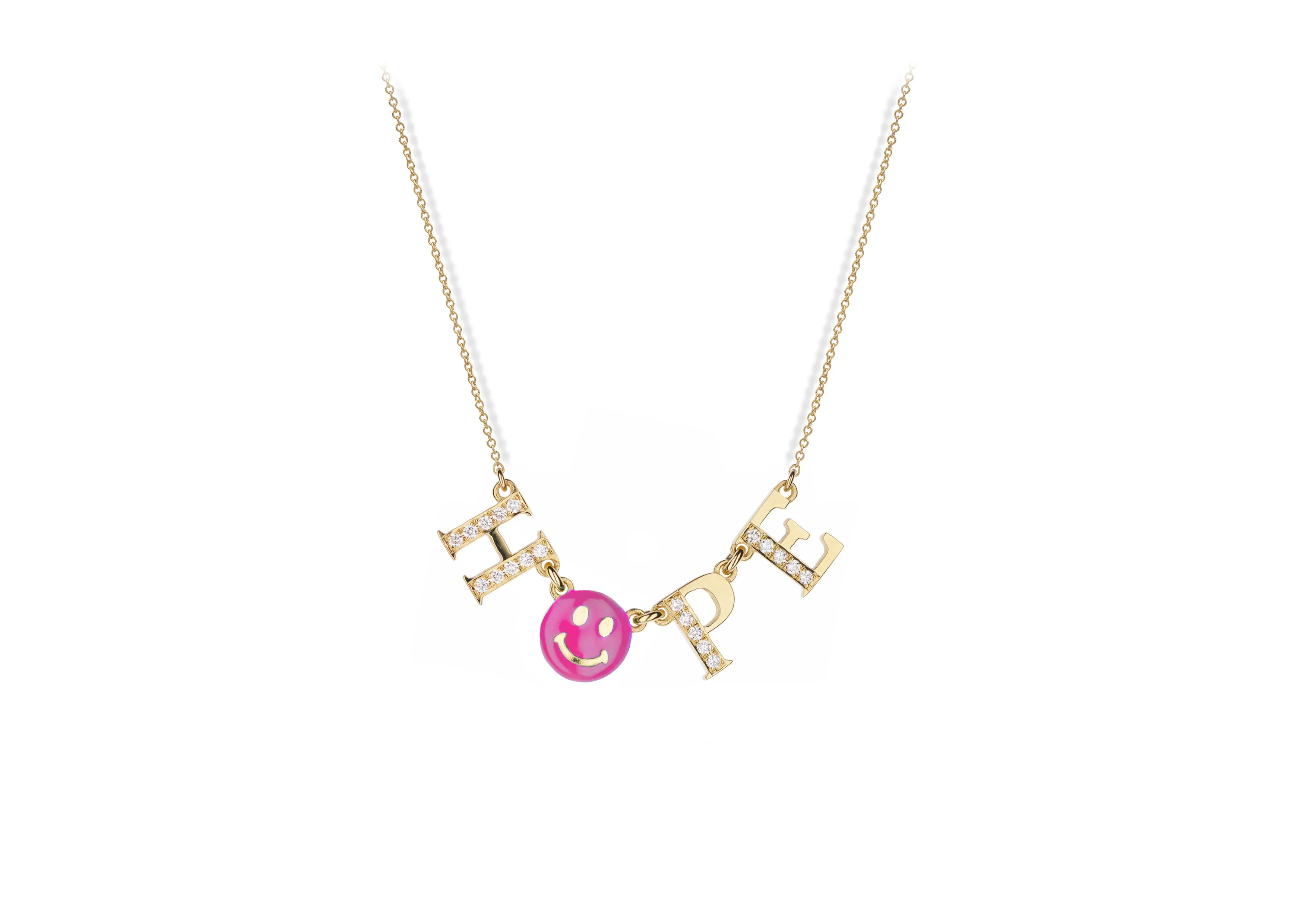 Yellow gold necklaces with diamonds and enamel charms
