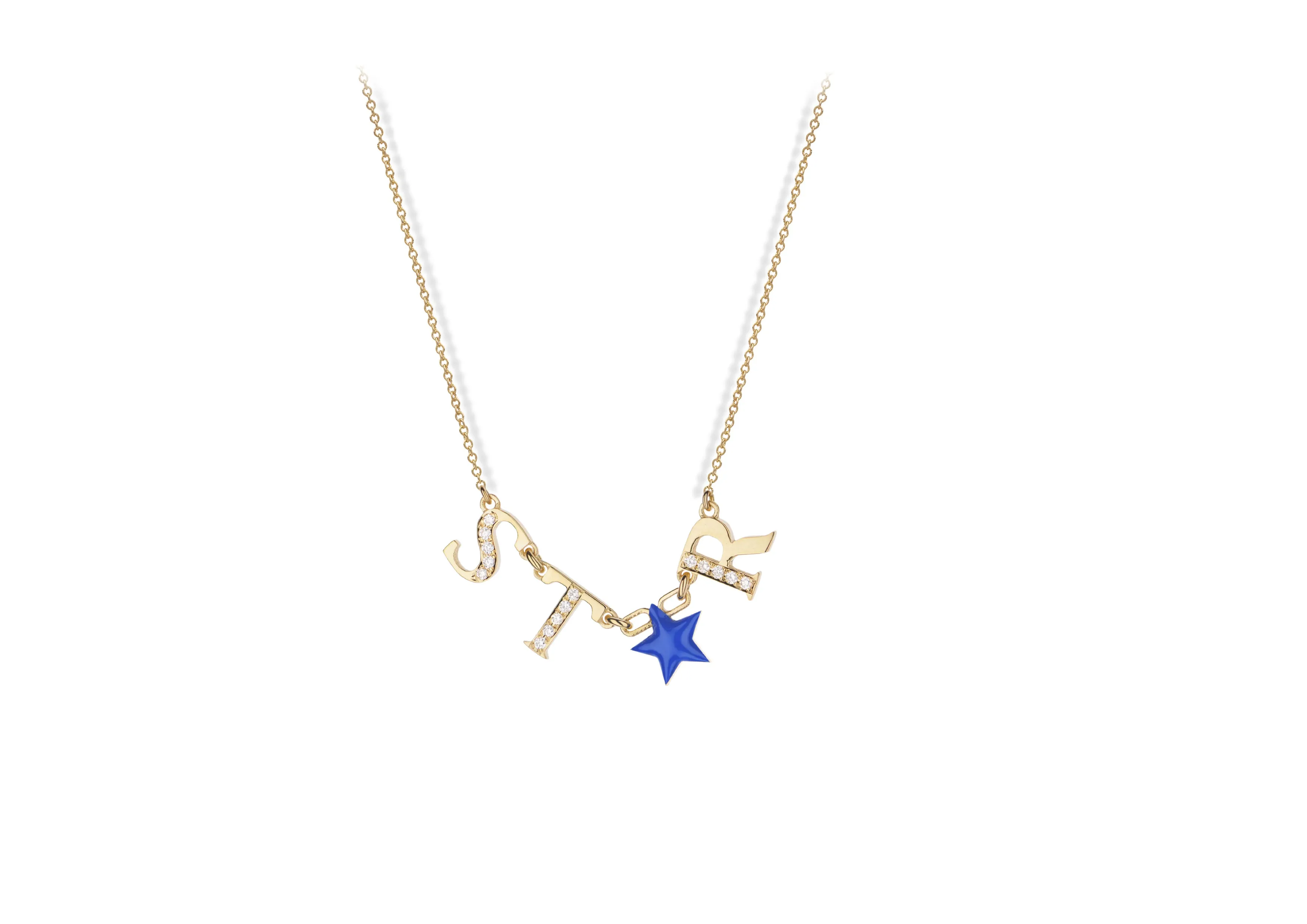 Yellow gold necklaces with diamonds and enamel charms
