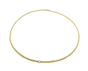 Yellow gold tubo necklace with flexible diamond element