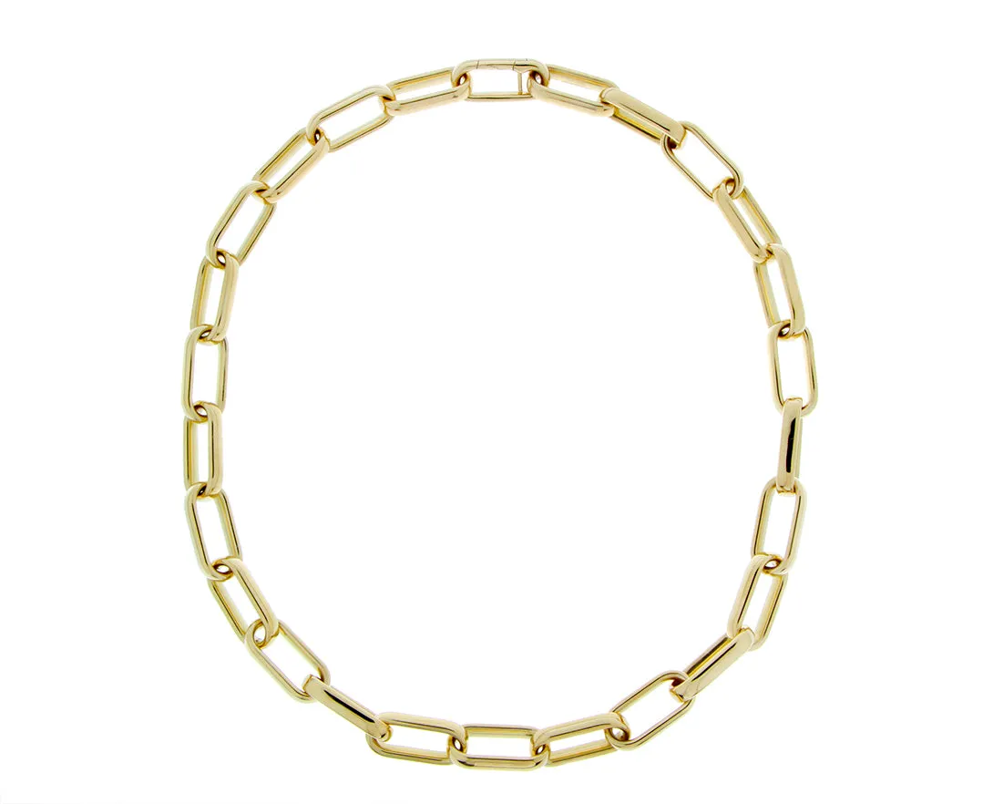 Yellow gold wide oval chain necklace