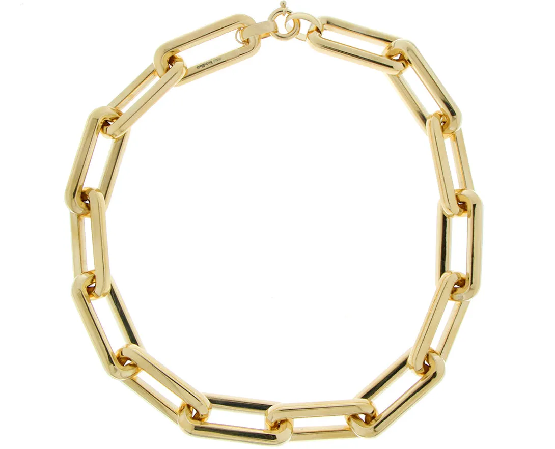 Yellow gold wide rectangular chain necklace