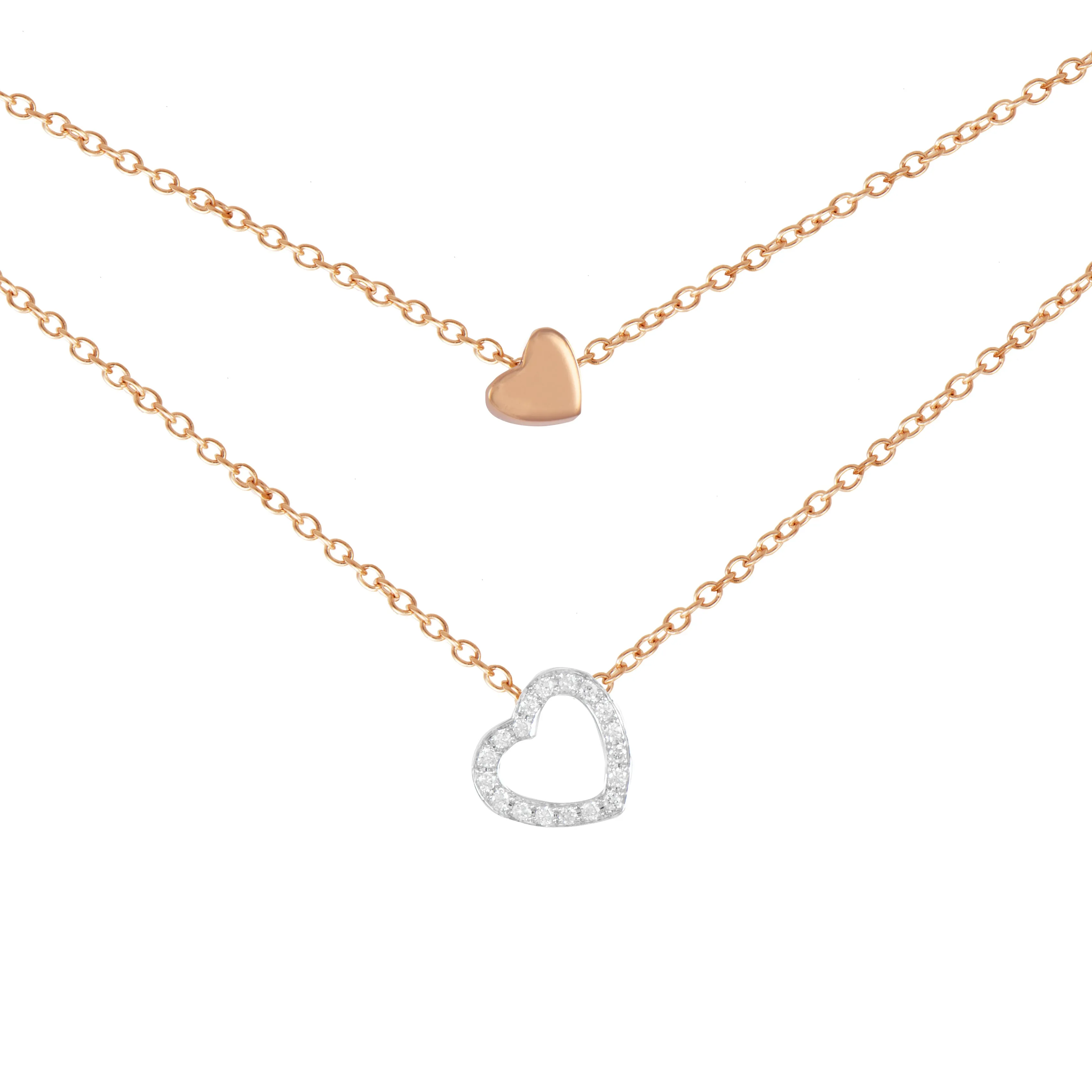 Yellow or rose gold necklace with a heart of diamonds