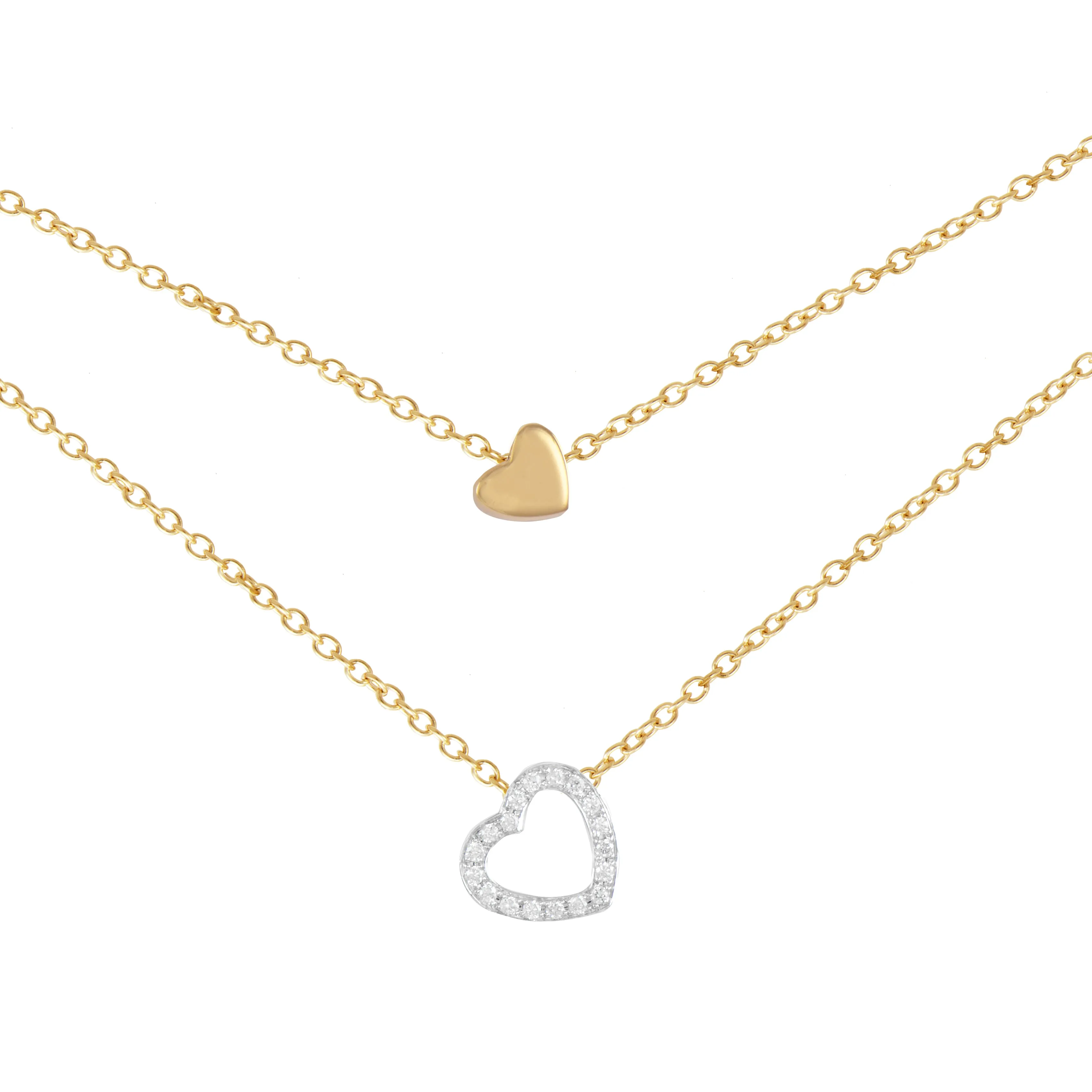 Yellow or rose gold necklace with a heart of diamonds