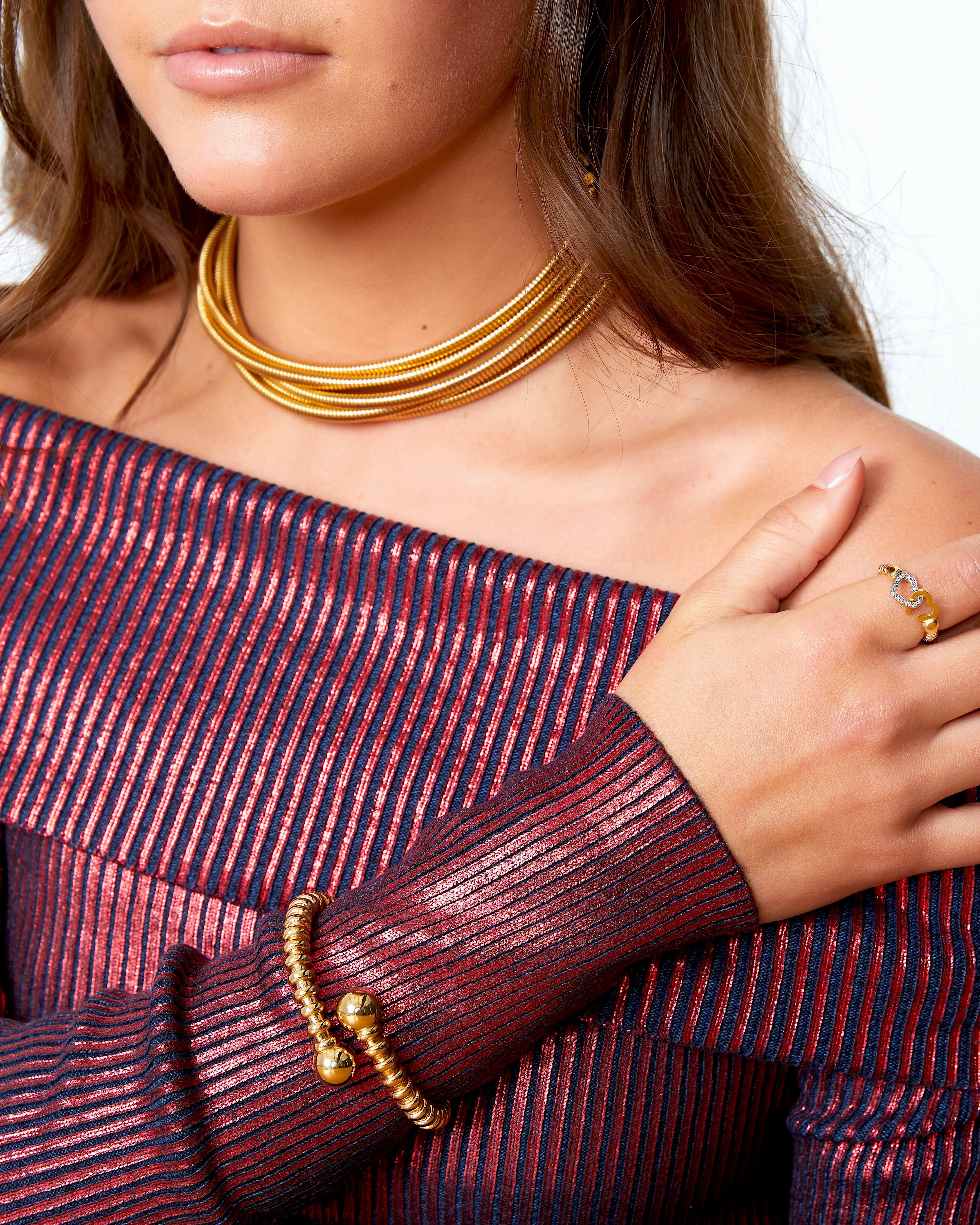 Yellow gold 5 row tubo necklace