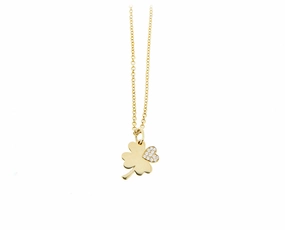 Yellow gold and diamond lucky clover charm necklace