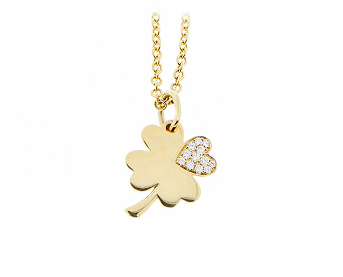 Yellow gold and diamond lucky clover charm necklace