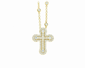 Yellow gold and diamond necklace with a diamond cross pendant