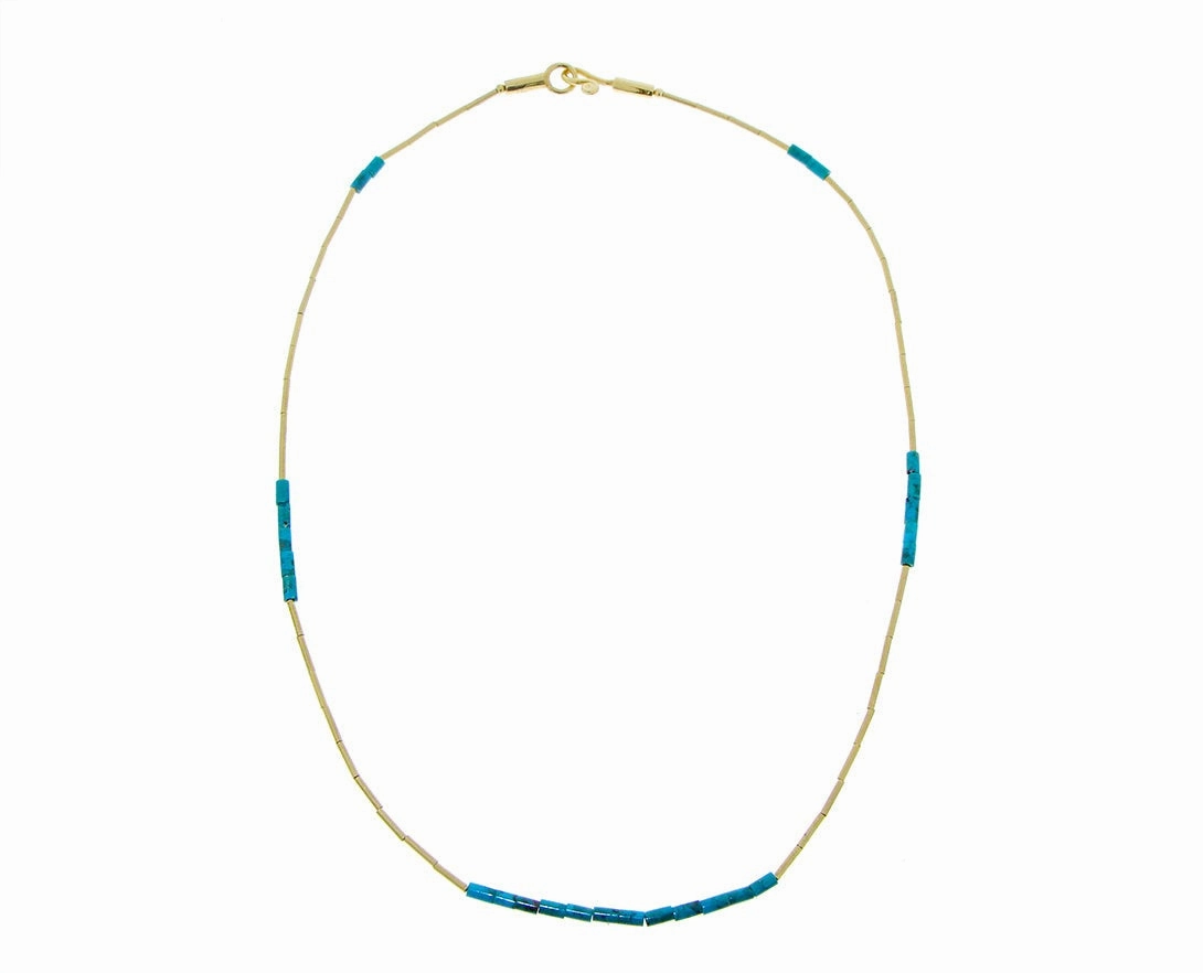 Yellow gold and turquois bead necklace