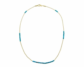 Yellow gold and turquois bead necklace