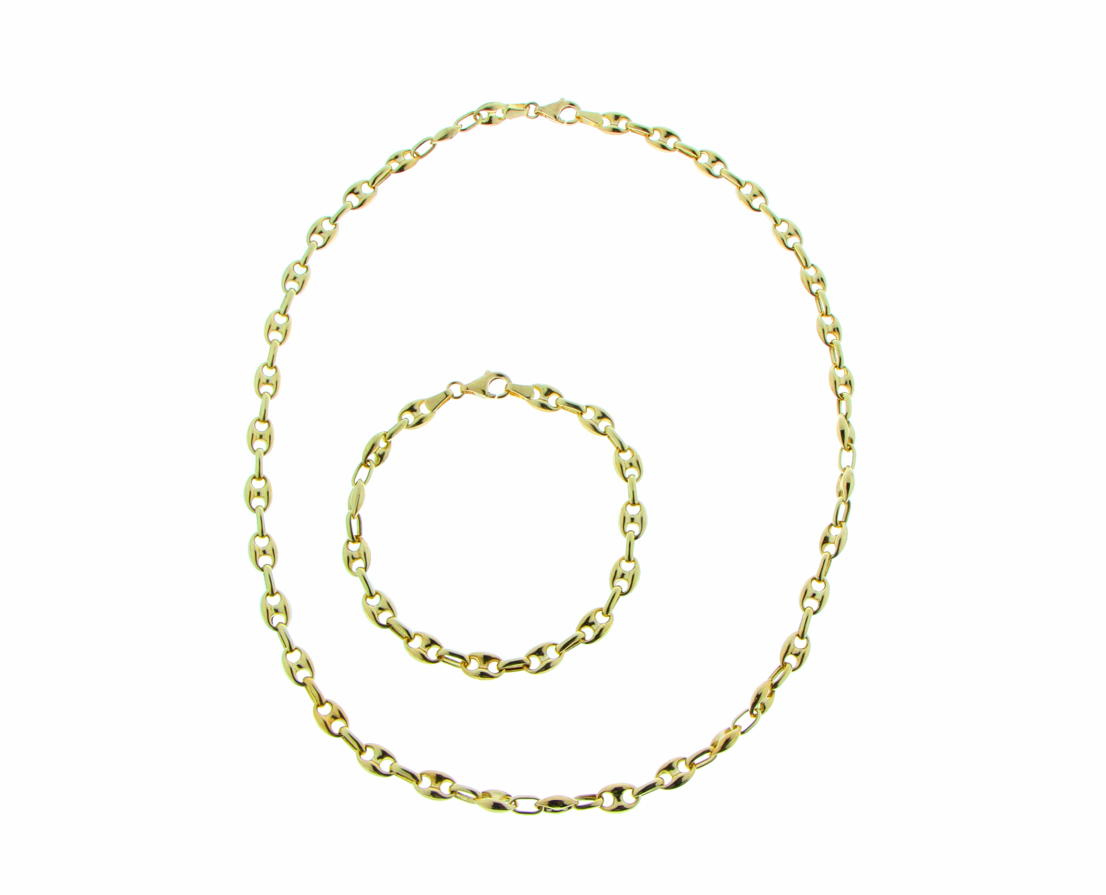 Yellow gold coffeebean necklace and bracelet