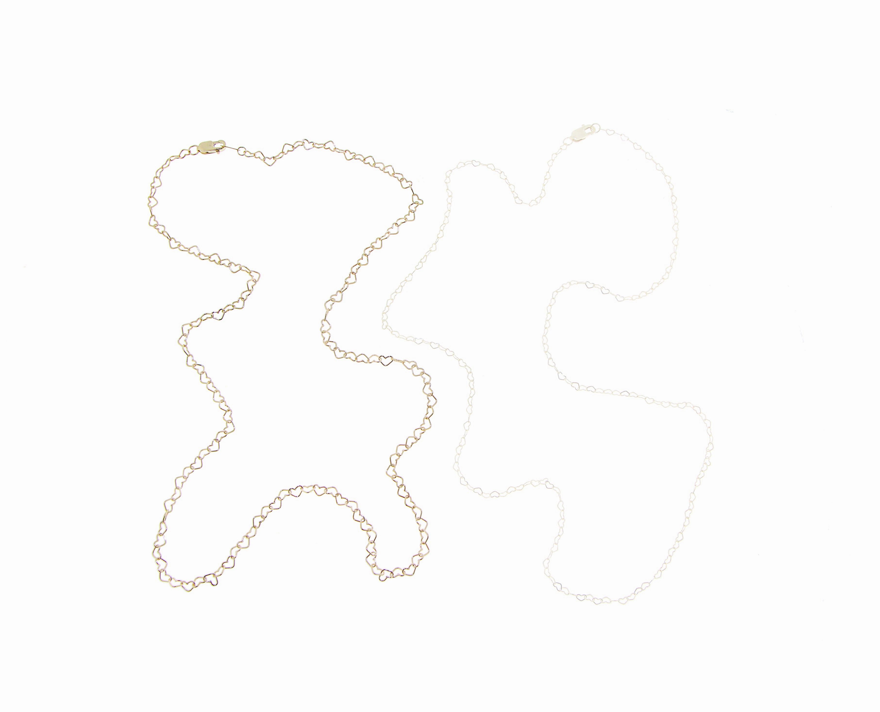 Yellow gold flat heart chain necklace