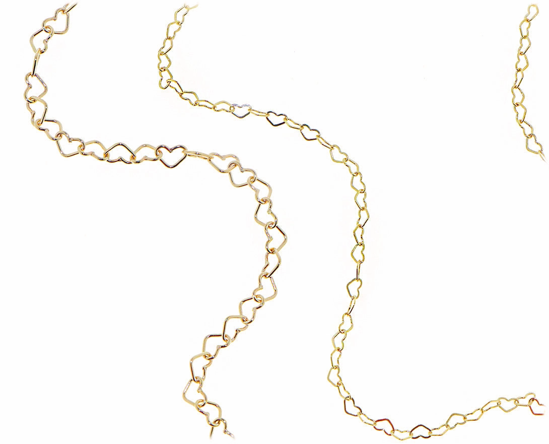 Yellow gold flat heart chain necklace