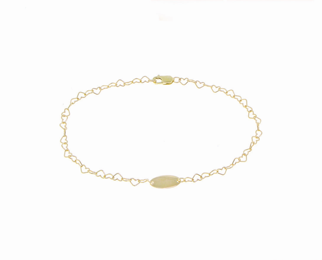 Yellow gold heart chain bracelet with a tag
