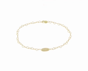 Yellow gold heart chain bracelet with a tag