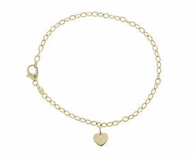 Yellow gold heart charm bracelet with a diamond