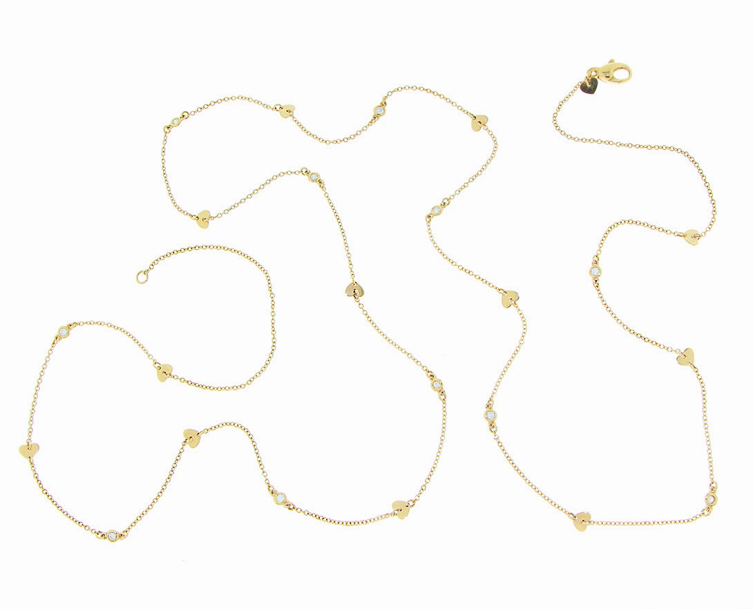 Yellow gold hearts and diamonds sautoir