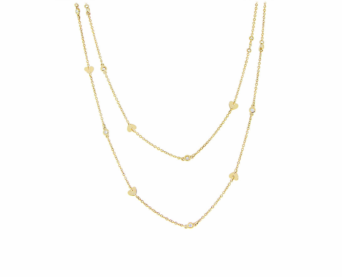 Yellow gold hearts and diamonds sautoir