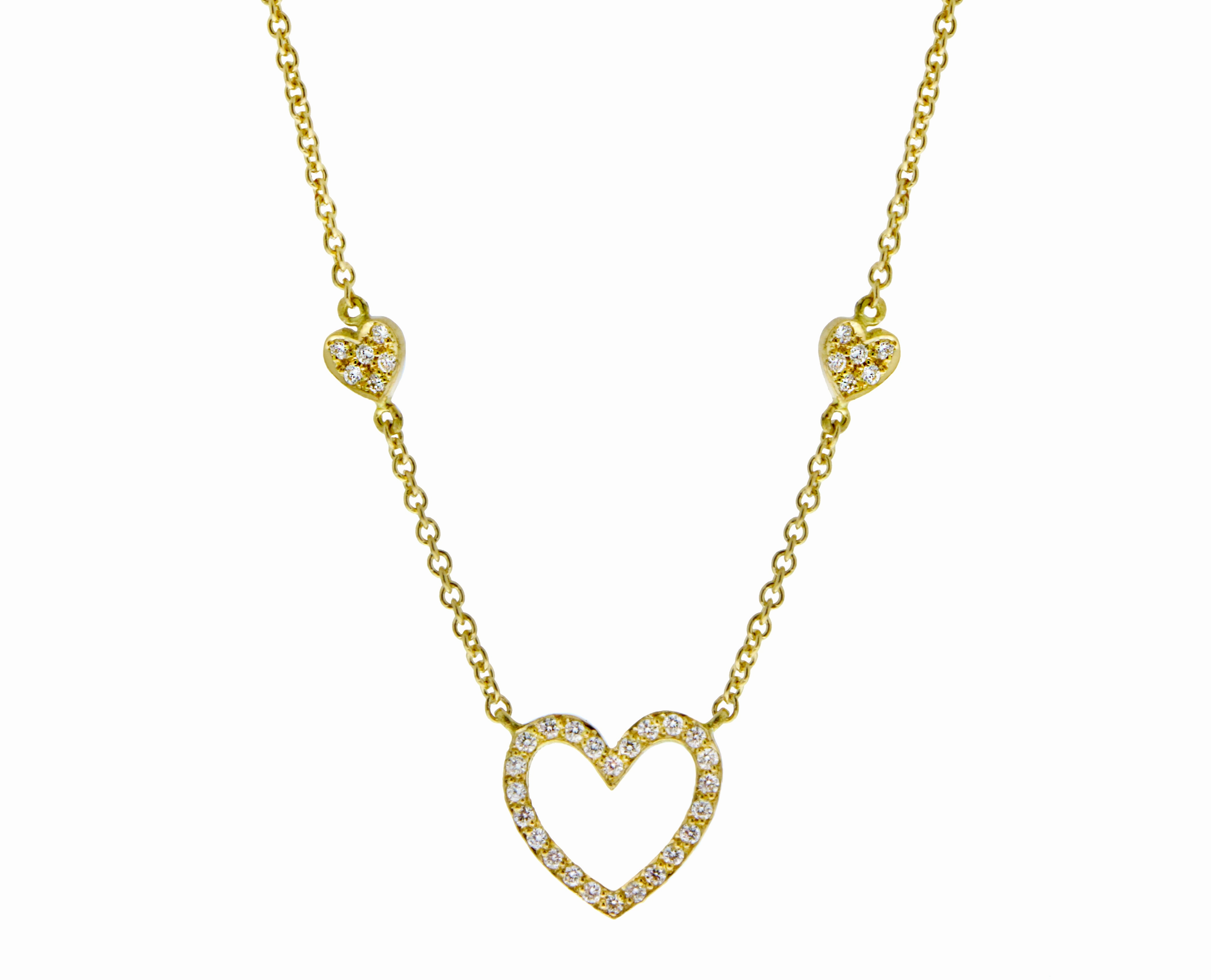 Yellow gold necklace with an open diamond heart