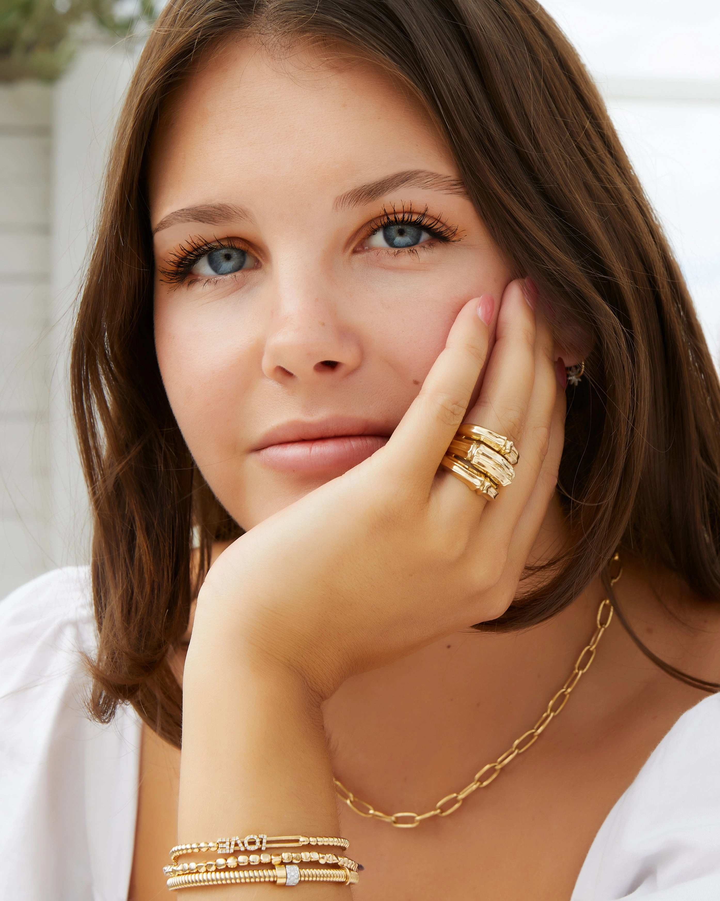 Yellow gold stretch bracelet gold blocks
