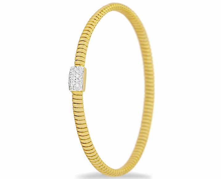 Yellow gold tubo bangle with a diamond rectangle