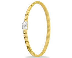 Yellow gold tubo bangle with a diamond rectangle