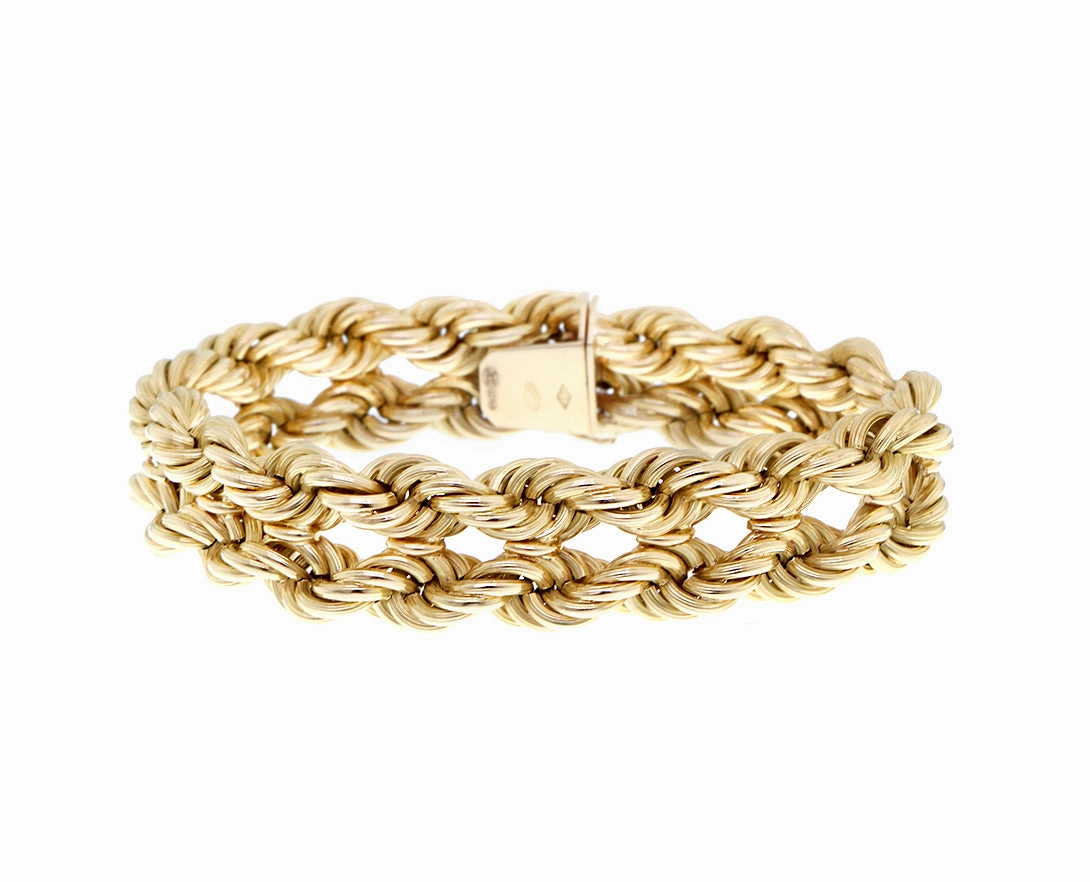 Yellow gold twisted double rope bracelet