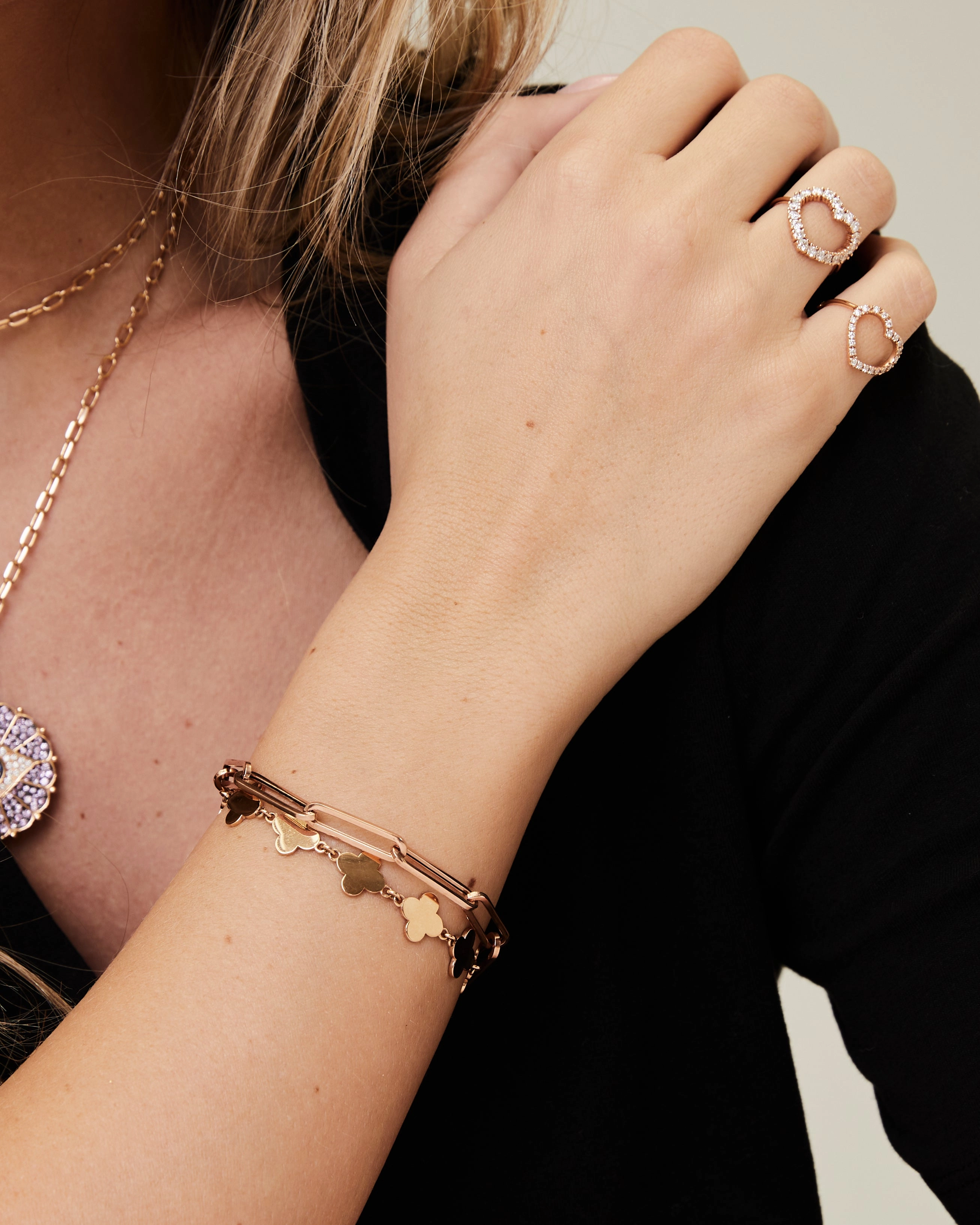 Yellow or rose gold clover bracelet