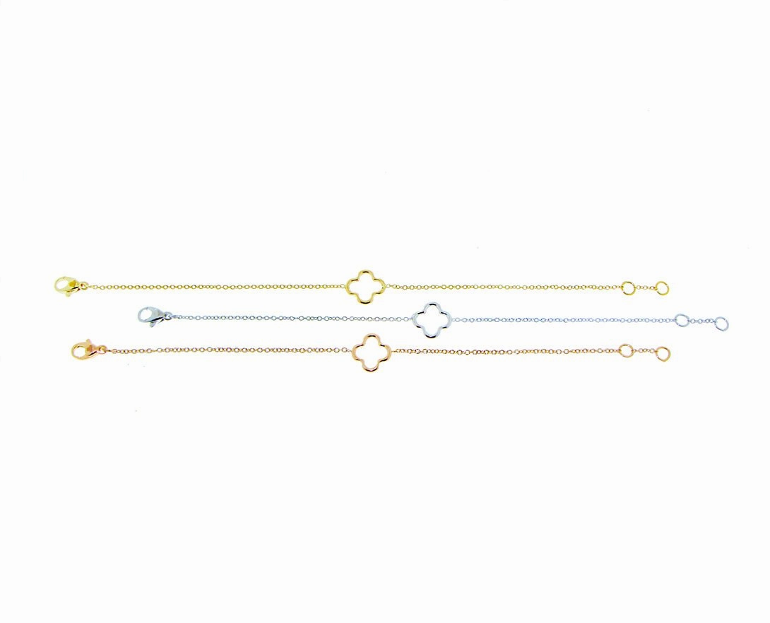 Yellow, white or rose gold single open clover bracelet