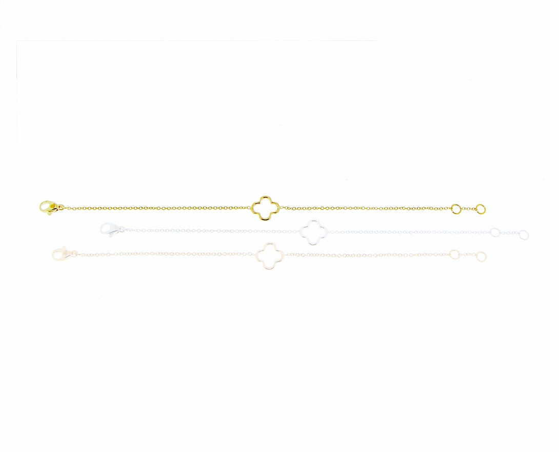 Yellow, white or rose gold single open clover bracelet
